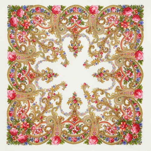 фото Платок павловопосадская платочная мануфактура,89х89 см, белый, коричневый