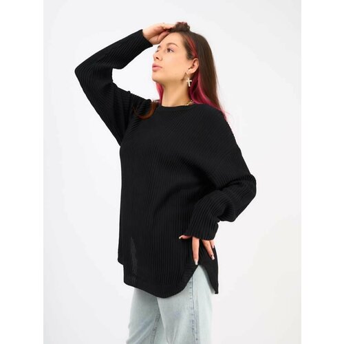 фото Лонгслив размер оверсайз, черный каронская