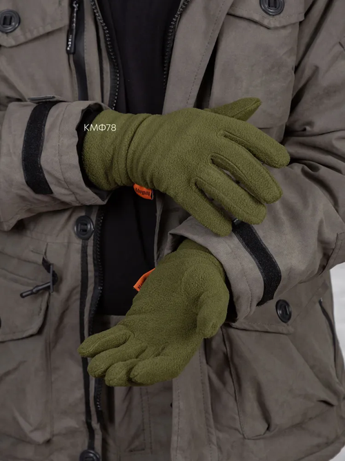 Флисовые демисезонные перчатки с утеплителем, олива (L/XL)