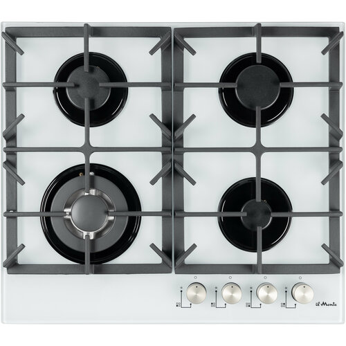 Варочная панель газовая 60 см Закаленное стекло Газ-контроль Турбо конфорка ВОК Автоподжиг Чугунные решетки il Monte BH-614G WHITE 1823300₽