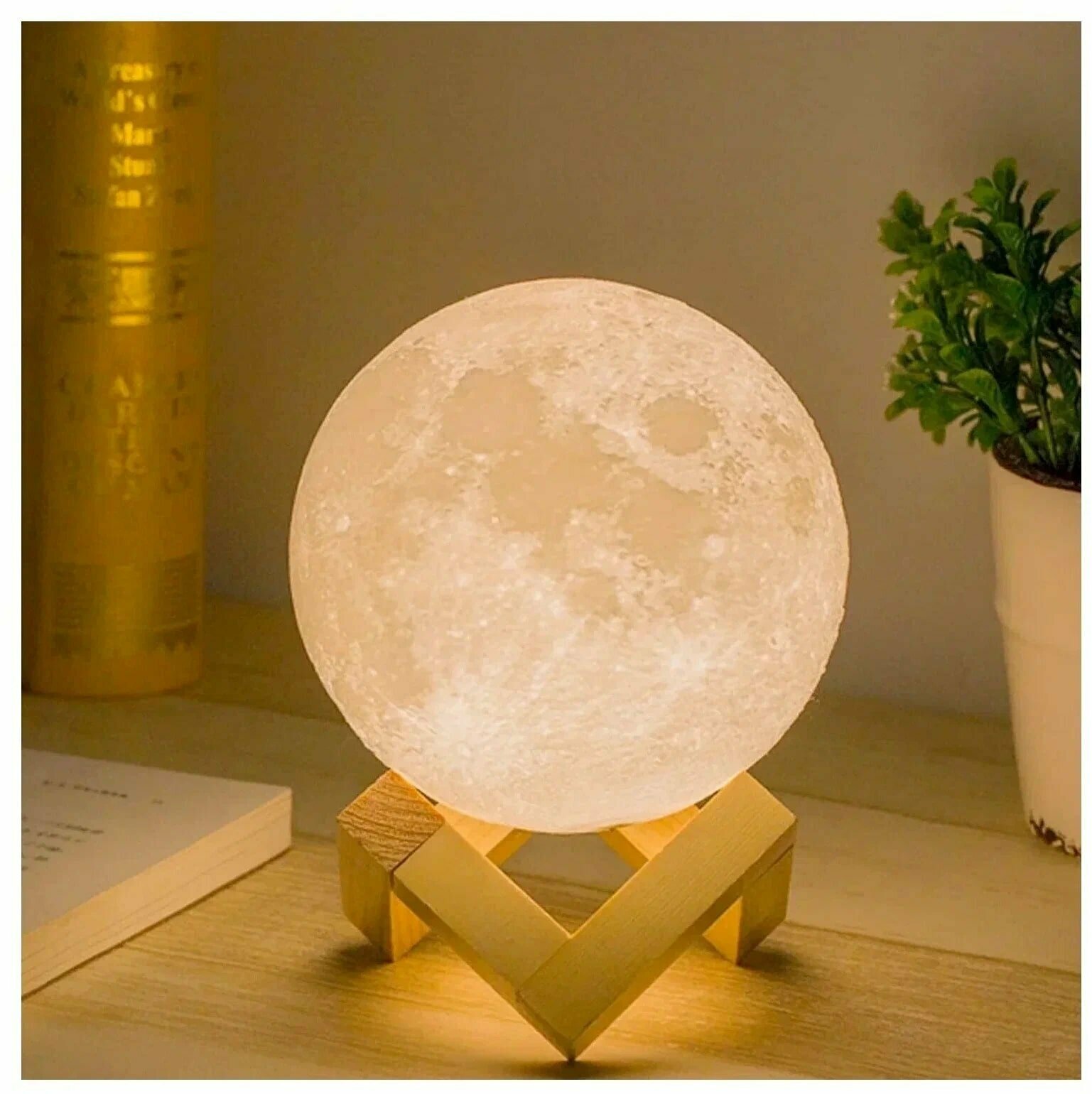Светильник-ночник 3D шар Луна , на деревянной подставке с пультом управления, 15 см - фотография № 6