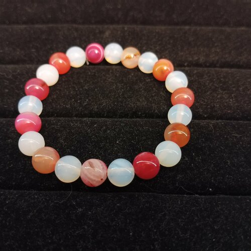 фото Браслет, агат, лунный камень, размер 17 см, диаметр 5.2 см, белый, розовый уральские камни