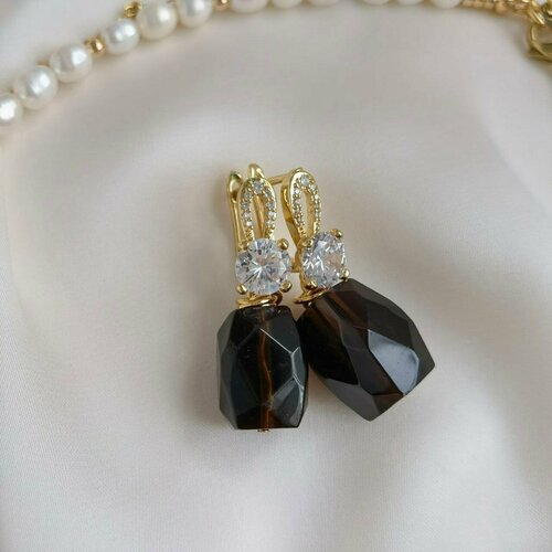 Серьги Камни Елены, раухтопаз, размер 35 мм