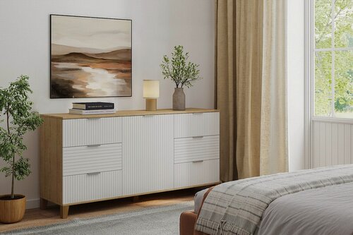 Изображение товара Комод МебельЛэнд24 Марвин 33.1 фрезеровка 8 Белый 150x40x70 однодверный с 6 ящиками