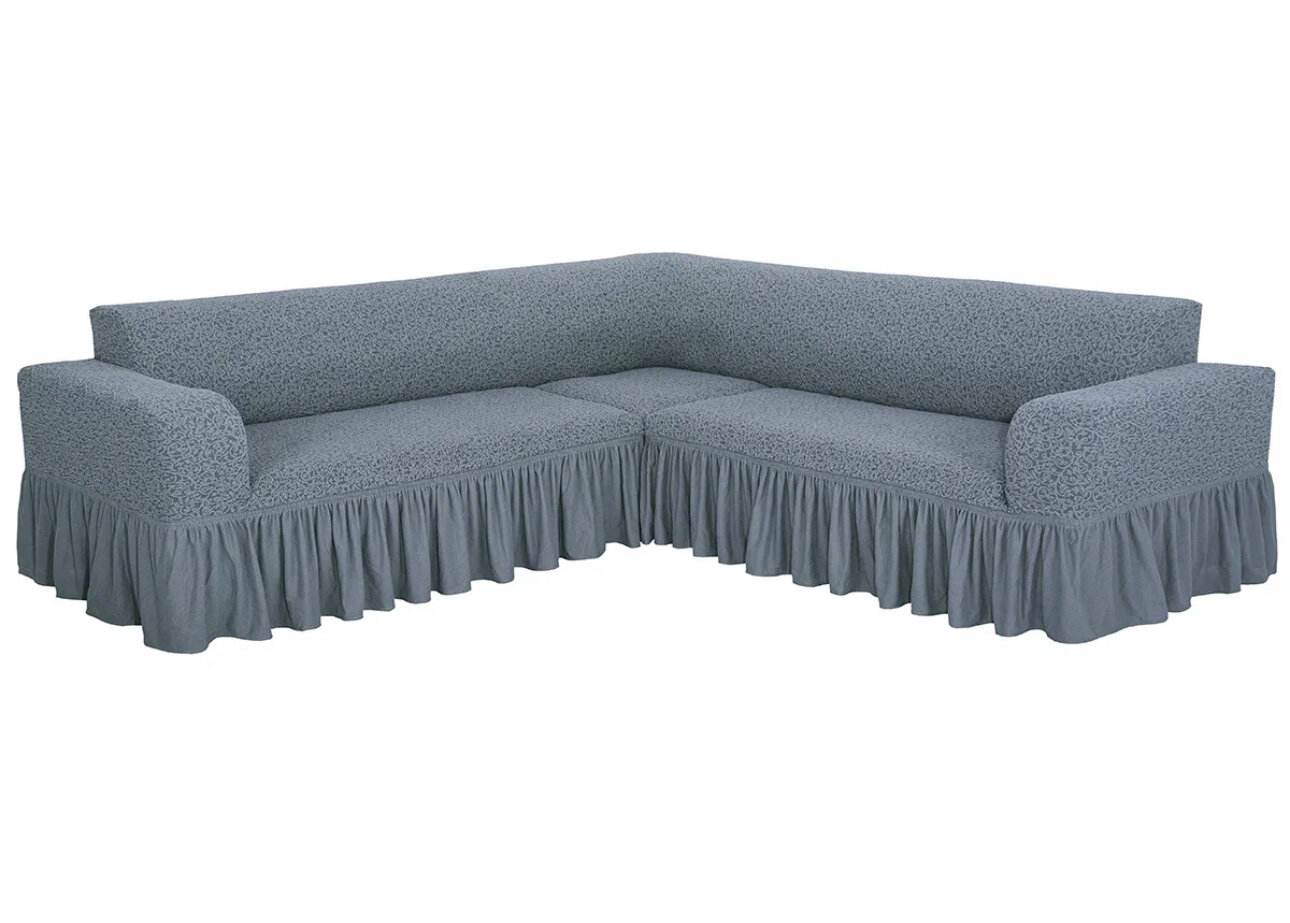 Жаккардовый чехол на угловой диван с юбкой