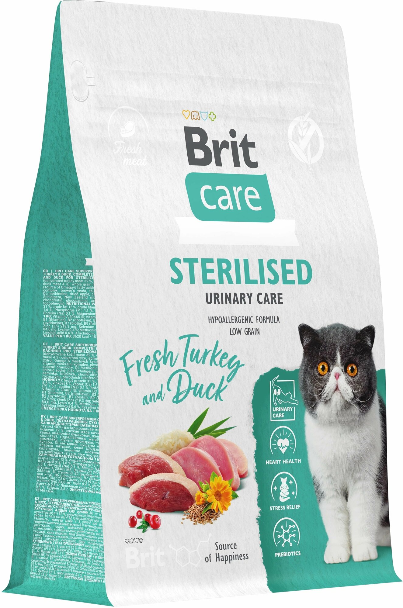 Сухой корм BRIT CARE Cat Sterilised Urinary Care супер-премиум с индейкой и уткой для стерилизованных кошек 0,4 кг