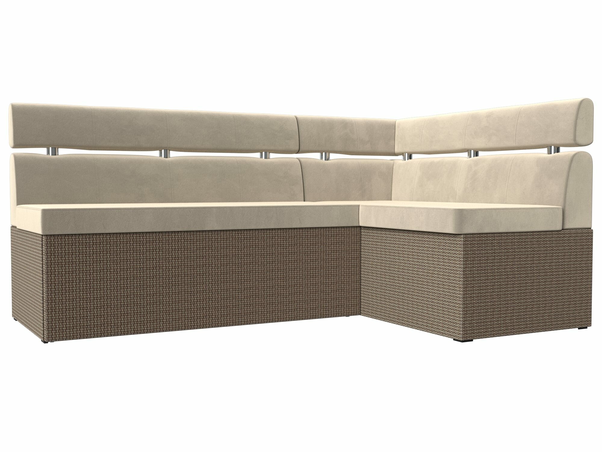 фото Кухонный угловой диван Лига Диванов Классик правый угол Микровельвет/Рогожка Бежевый/Корфу 03