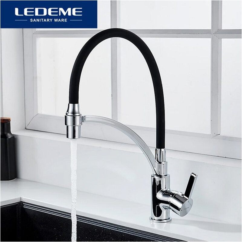 Смеситель для кухни LEDEME из латуни 2 режима подачи воды гибкий излив