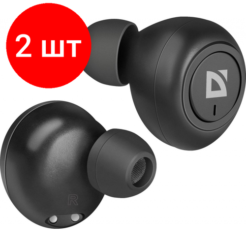 Комплект 2 штук, Наушники Defender Twins 638 черный, TWS, Bluetooth (63638)