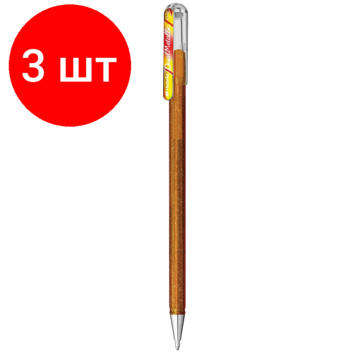 pentel ручка гелевая hybrid dual metallic 1 0 мм k110 k110 dcx 1 шт Комплект 3 штук, Ручка гелевая Pentel Hybrid Dual Metallic 1мм хамел зол+крас&зол K110-DMXX