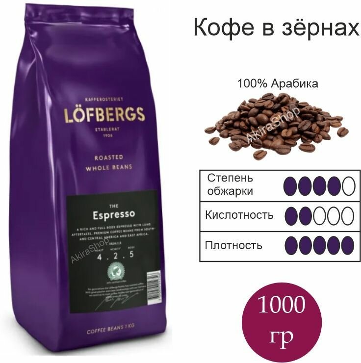 Кофе в зернах, Lofbergs Espresso 1000 гр, Швеция