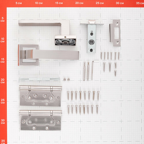 Комплект фурнитуры для двери Corsa Deco Clover с защелкой и петлями квадратная розетка матовый никель (990308)