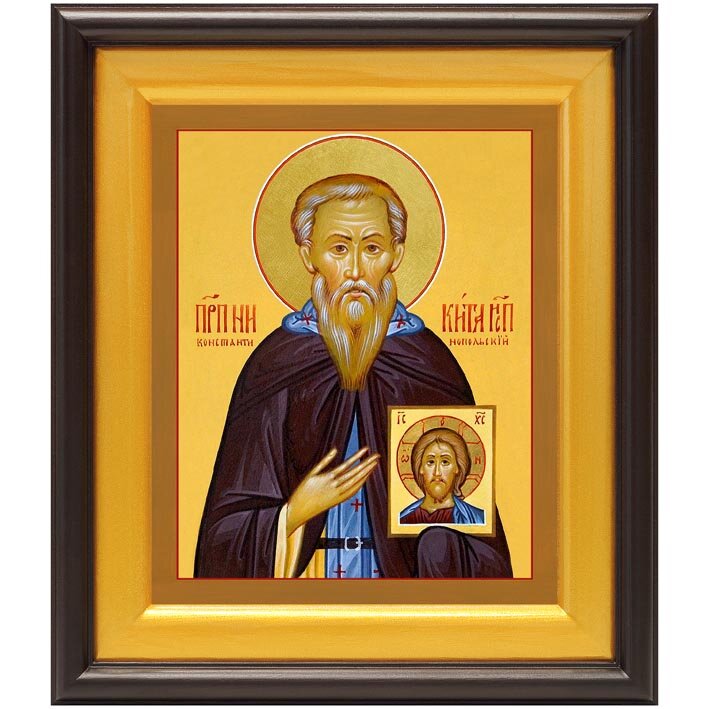 Преподобный Никита Исповедник, Константинопольский, икона в широком киоте 21,5*25 см