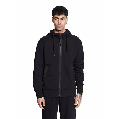 фото Толстовка c.p. company diagonal raised fleece zipped goggle hoodie, размер xxl, черный
