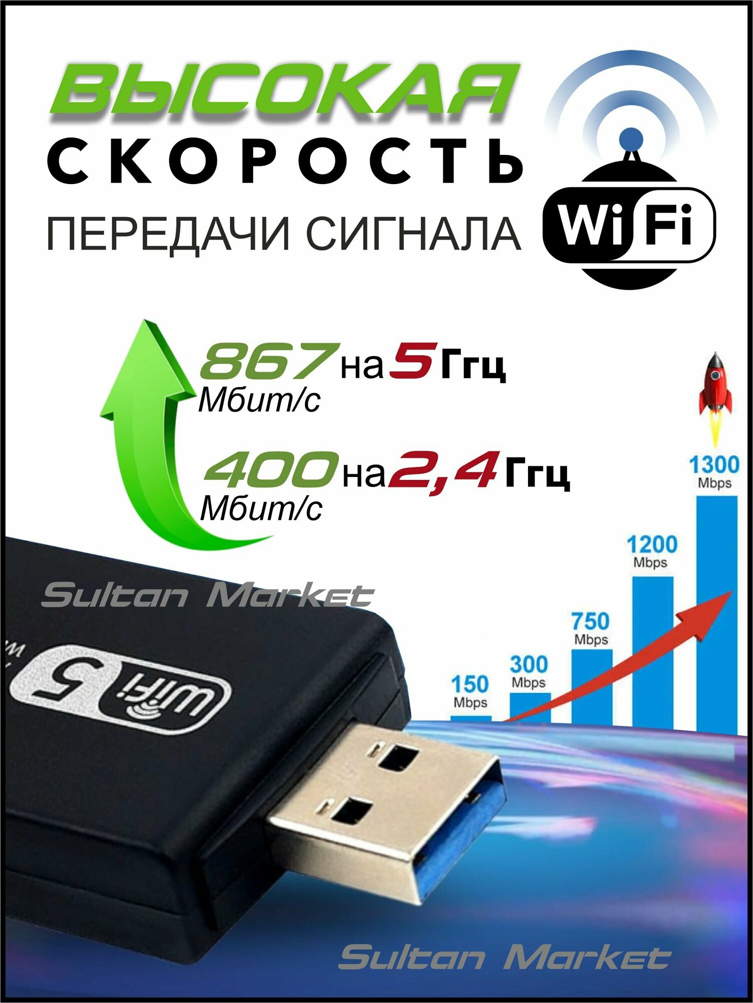 Wi Fi usb адаптер 5G для компьютера 1300 Mbps — фото 10