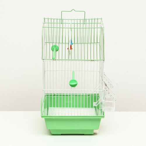 Клетка для птиц квадратная с кормушками, 35 х 28 х 39 см, зелёная клетка для птиц с кормушками 32 х 22 х 45 см зелёная