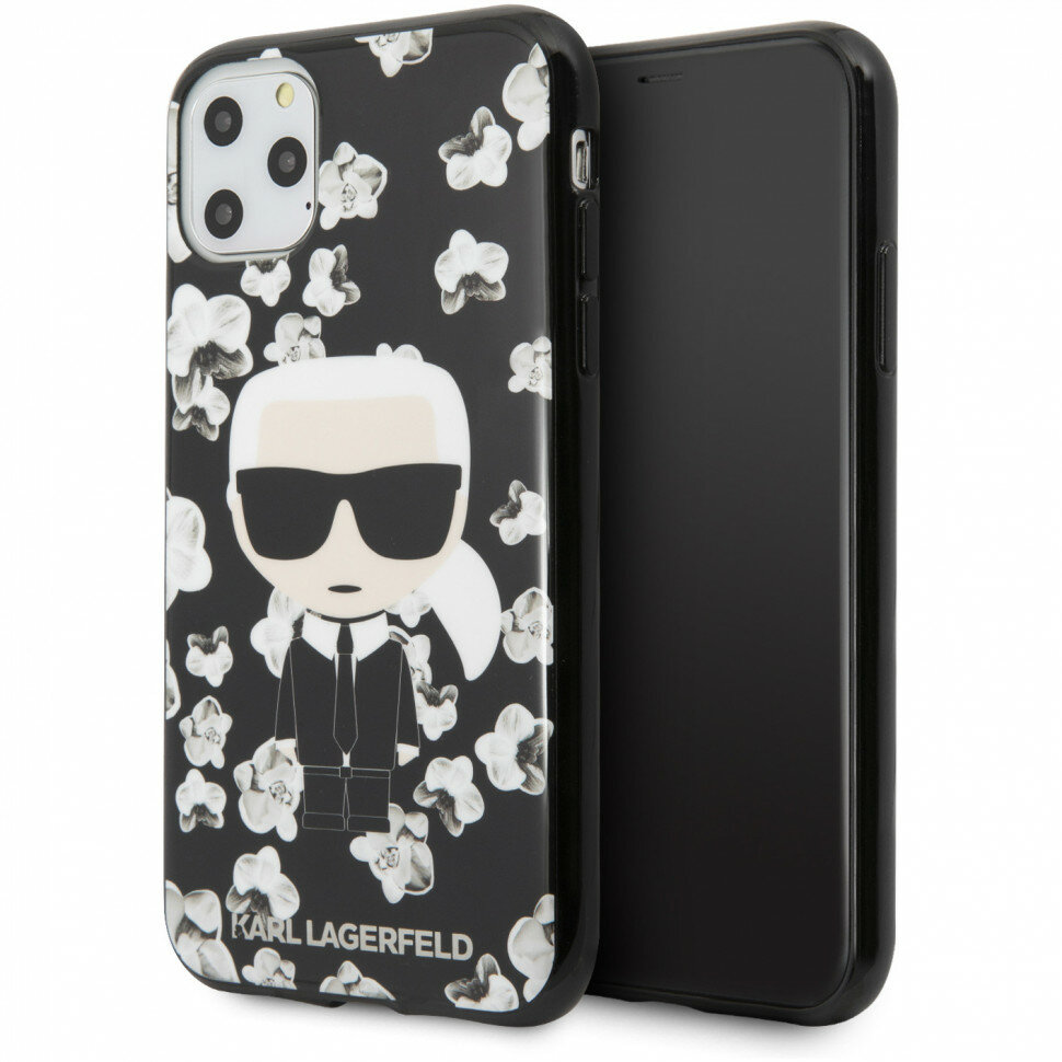 Чехол CG Mobile Karl Lagerfeld TPU Collection Flower Hard для iPhone 11 Pro, цвет Черный (KLHCN58FLFBBK)