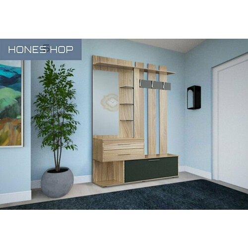 Прихожая Крокус ЛДСП корпус дуб сонома, фасад платина-дуб сонома, 110х41х191.8