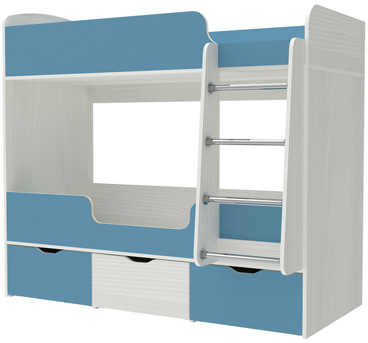 фото Кровать двухъярусная Малыш Двойняшка 70х160 Белое Дерево Светло Синий/Голубой