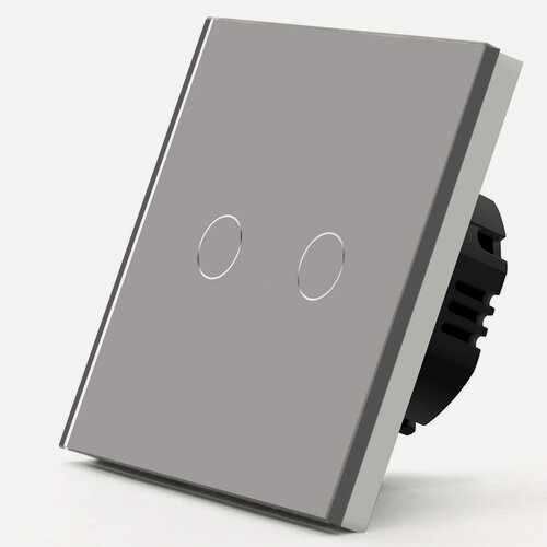 Изображение товара Сенсорный выключатель проходной (переключатель) 2 клавиши, панель стекло Серый