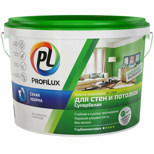 фото Краска для стен и потолков акриловая profilux вд краска pl- 04а глубокоматовая белая 7 кг.