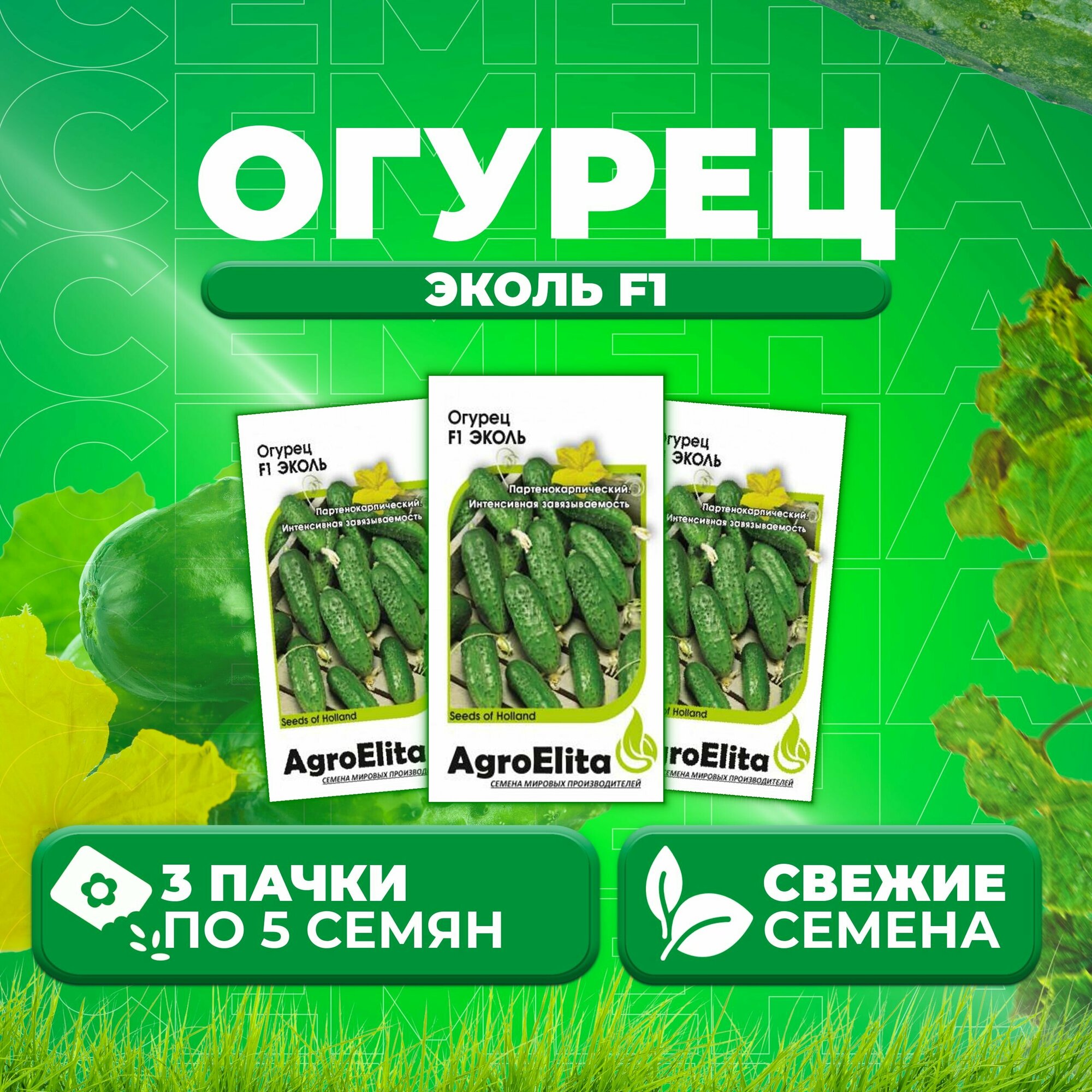 Огурец Эколь F1, 5шт, AgroElita (3 уп)