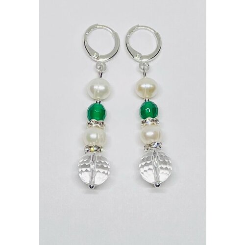 Серьги с подвесками  Натуральные камни, белый, зеленый