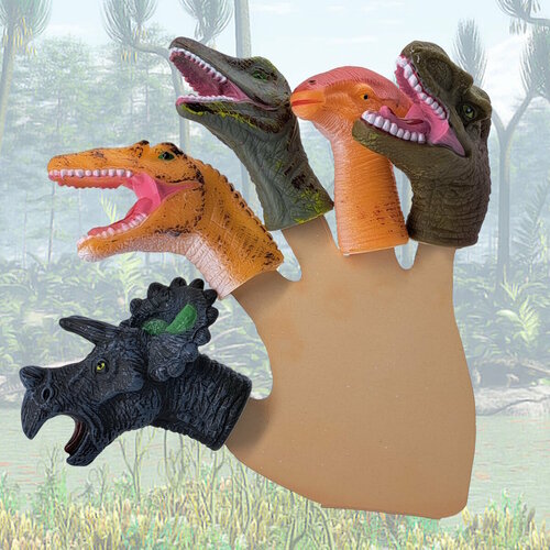 Игрушка детская Театр на пальчиках Динозавры 5 персонажей в наборе ручные перчатки театр на пальчиках