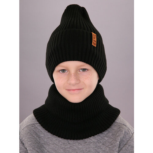 фото Шапка бини поляярик, размер 52-54, черный, коричневый