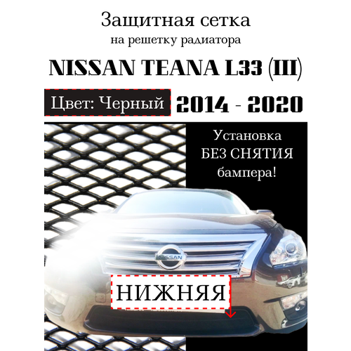 Защита радиатора (защитная сетка) Nissan Teana L33 2014-> черная