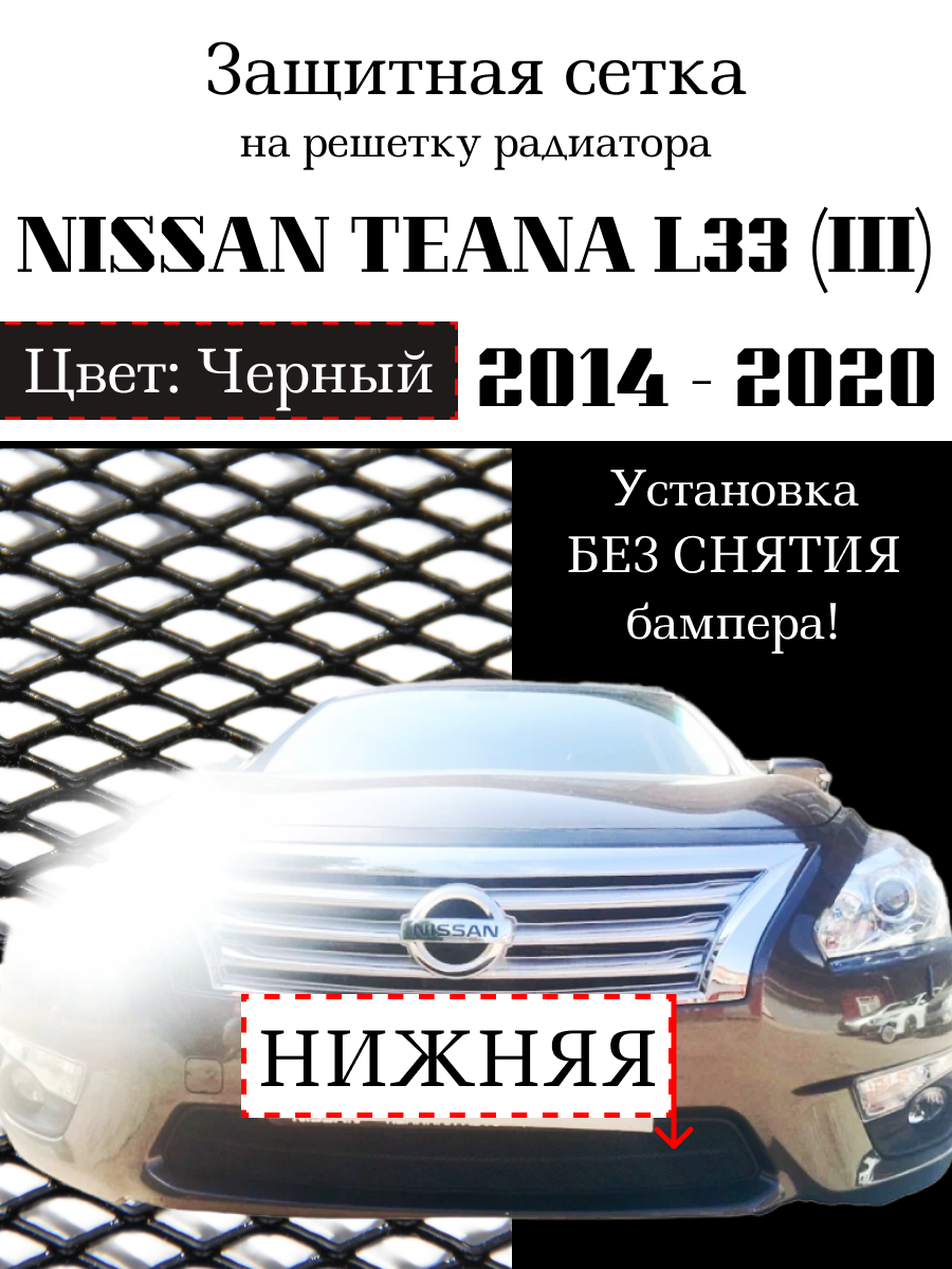 Защита радиатора (защитная сетка) Nissan Teana L33 2014-2020 черная