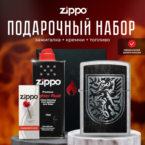 Зажигалка ZIPPO Подарочный набор ( Зажигалка бензиновая Zippo 48730 Dragon + Кремни + Топливо 125 мл )