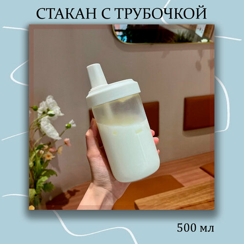 Бутылка для воды пластиковая, с трубочкой 500 мл