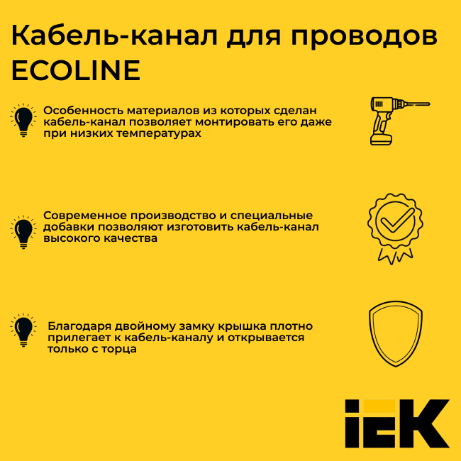 Кабель-канал для проводов белый 15х10 ECOLINE IEK ПВХ пластик L1000 - 1шт