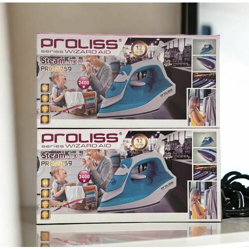 Утюг для одежды 2400 Вт паровой с парогенератором и отпаривателем мини дорожный с керамической подошвой голубой с белым 500000₽