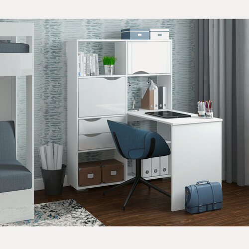 Изображение товара Компьютерный стол угловой Есэндвич Лаворо, 110x110х150 см, левый, Белый/Белый глянец