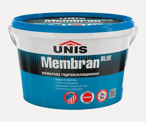 Изображение товара Гидроизоляция Юнис Blue Membran эластичная, полимерная, 4 кг