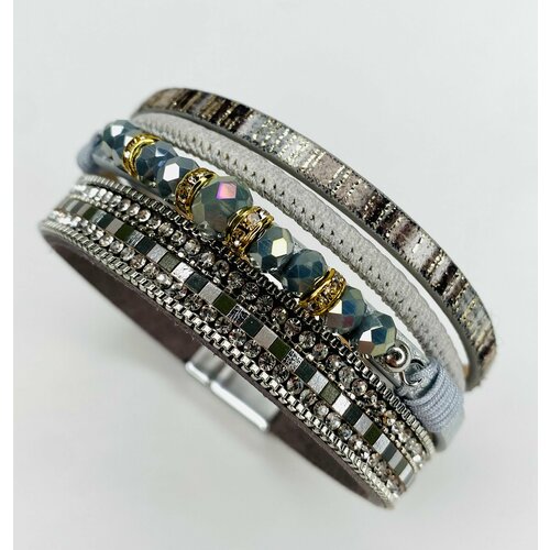 фото Браслет, искусственный камень, 1 шт., бежевый, серебряный acfox