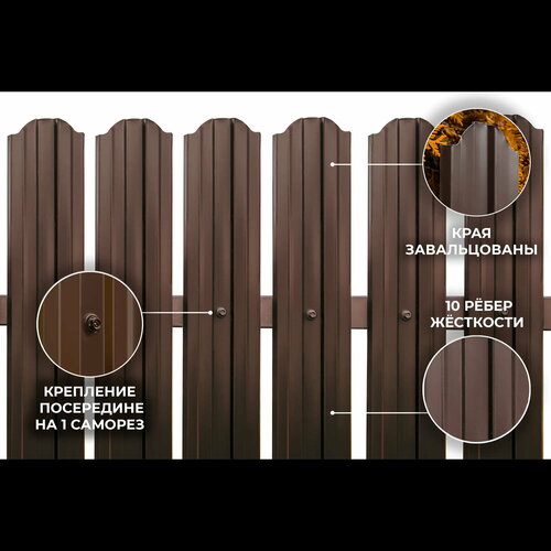 Евроштакетник KIRBO премиум металлический RAL 8017 Шоколадно коричневый односторонний 0,45мм высота 2.0 м (10 шт в упк.)