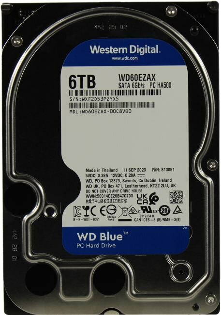 Жесткий диск WD 3,5" WD60EZAX Blue 6ТБ 5400RPM 256MB (SATA III) - фото №6