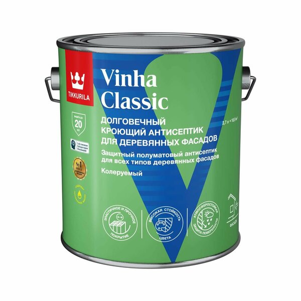 Кроющий антисептик для деревянных фасадов Tikkurila Vinha Classic (2,7л) 2688 Sariola