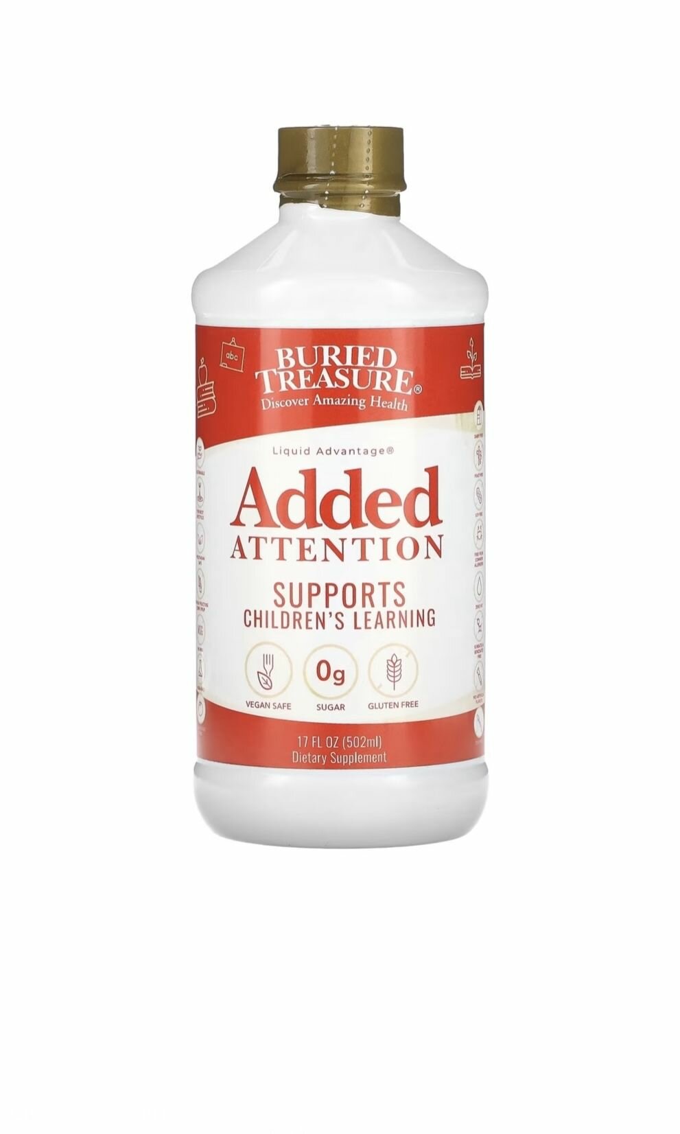 Жидкие Мультивитамины для Детей и Взрослых BURIED TREASURE Added Attention Phospholipids, Omega 3, DMAE 496 ml (16,54 жидк. унций) — фото 1