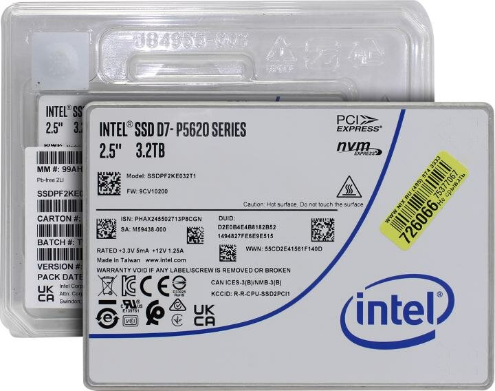 Накопитель SSD 2.5'' Intel D7-P5620 3.2TB PCIe NVMe 4.0 x4 TLC 6700/3600MB/s IOPS 1000/341K MTBF 2M - фото №18