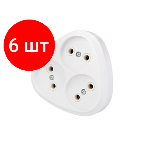 Комплект 6 штук, Разветвитель 3-местный (б/з, 16А, 250В) BYLECTRICA (РВ16-258)