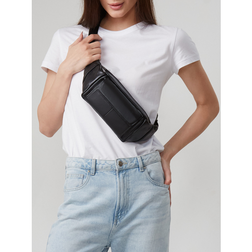 фото Сумка поясная faustini, фактура гладкая, зернистая, черный