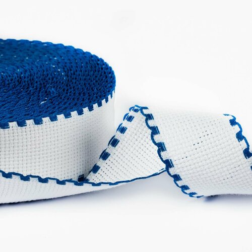 Канва-лента Aida №14 - 10 м. (цвет: белый/синий, 100% хлопок, ширина 35 мм.)