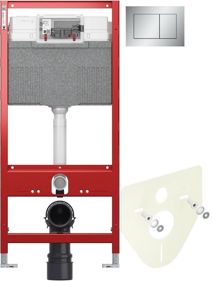 Инсталляция для унитаза Tece TECEnow 9300302 + 9200010 + 9380014 + 9240402 с кнопкой смыва, матовый хром