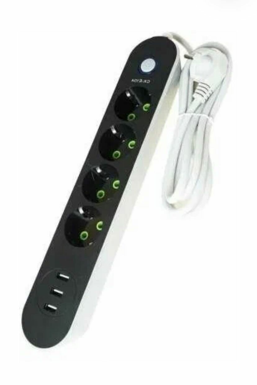 фото Сетевой фильтр удлинитель с USB 4 розетки и 3 USB 1.8м