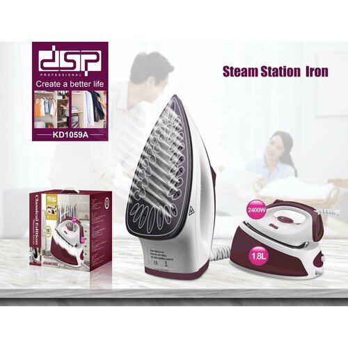 Паровой утюг от DSP KD-1059 керамика красныйбелый 220 В 1800мл 18м 40гмин 140гмин 735000₽