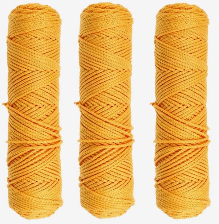 Osttex Шнур для вязания б/серд 100% полиэфир, ширина 3мм 100м/210гр, (16 желтый) 3шт